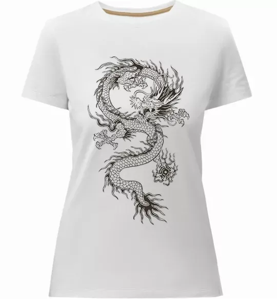 Женская премиум футболка Малюнок дракона Белый фото
