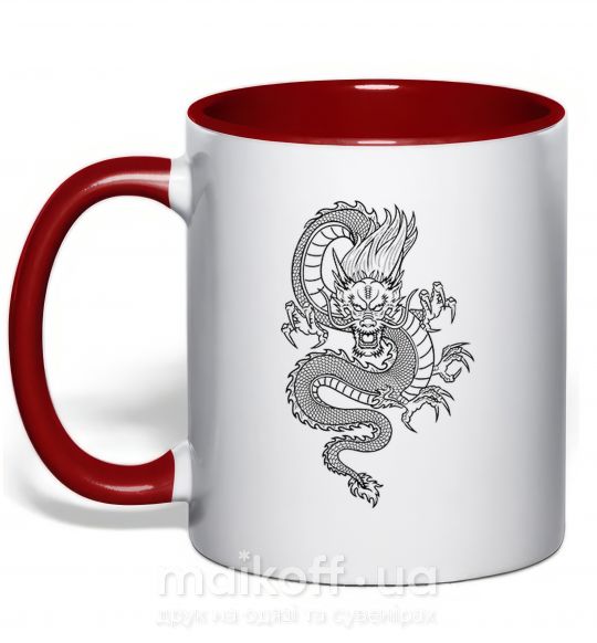 Чашка з кольоровою ручкою Черный дракон Червоний фото