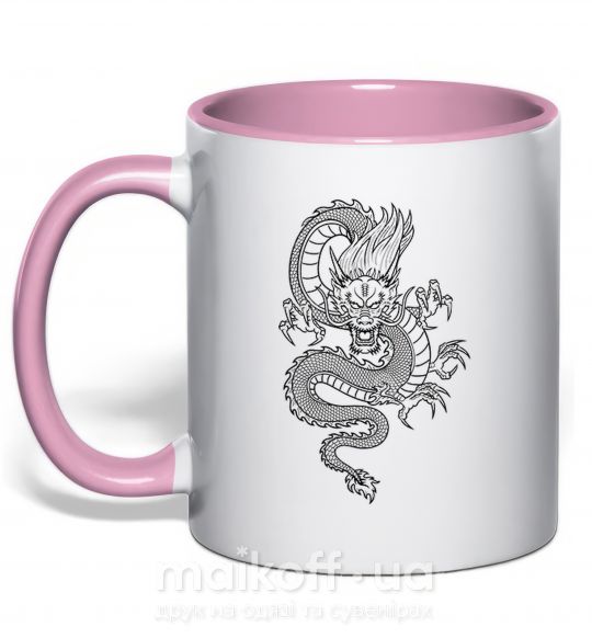 Чашка с цветной ручкой Черный дракон Нежно розовый фото