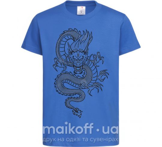 Детская футболка Черный дракон Ярко-синий фото