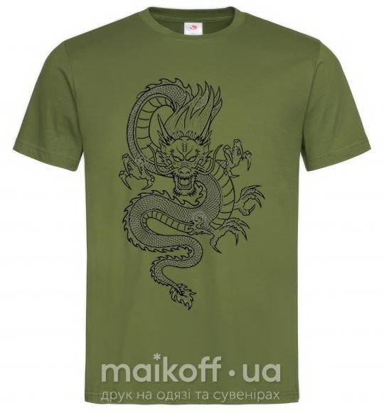 Мужская футболка Черный дракон Оливковый фото