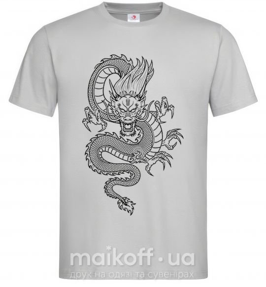 Мужская футболка Черный дракон Серый фото