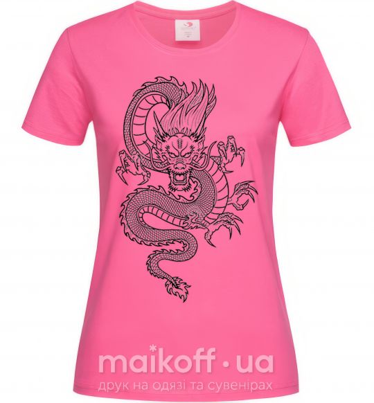 Жіноча футболка Черный дракон Яскраво-рожевий фото