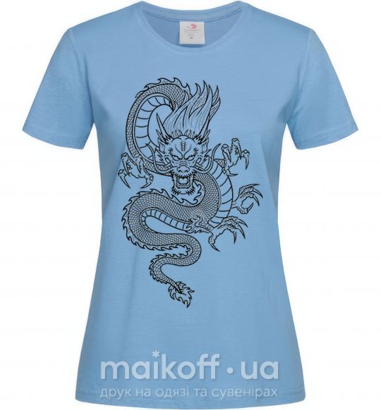 Женская футболка Черный дракон Голубой фото