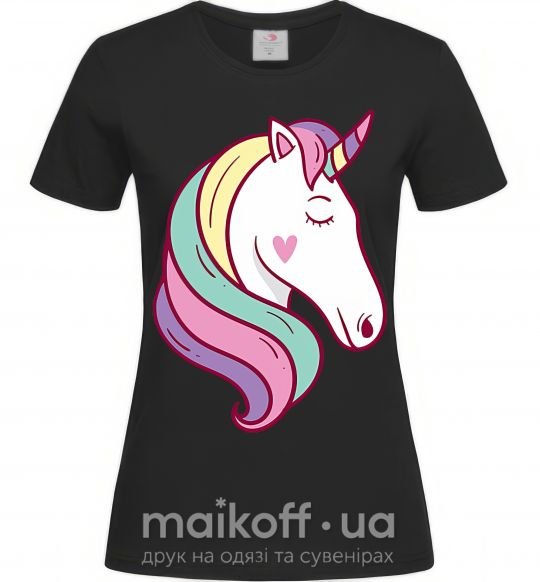 Женская футболка Heart unicorn Черный фото
