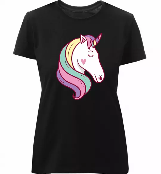 Женская премиум футболка Heart unicorn Черный фото