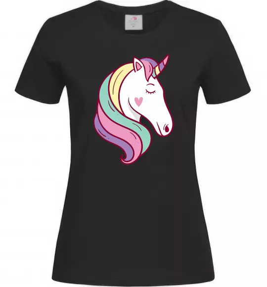 Жіноча футболка Heart unicorn Чорний фото