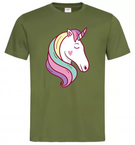 Мужская футболка Heart unicorn Оливковый фото