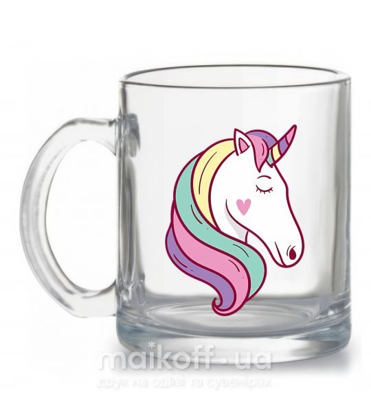 Чашка скляна Heart unicorn Прозорий фото