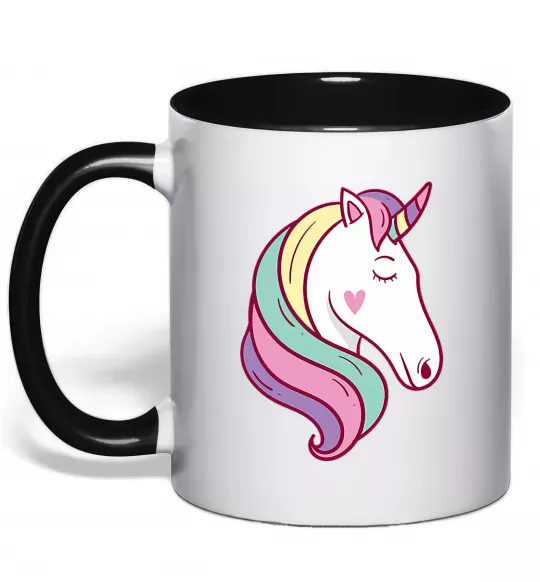 Чашка з кольоровою ручкою Heart unicorn Чорний фото