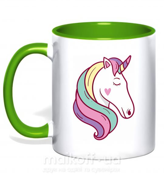 Чашка з кольоровою ручкою Heart unicorn Зелений фото