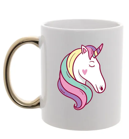 Чашка з кольоровою ручкою Heart unicorn Золото фото