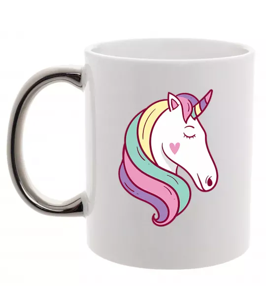 Чашка з кольоровою ручкою Heart unicorn Срібло фото