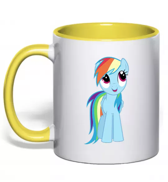 Чашка з кольоровою ручкою Блакитний єдиноріг Сонячно жовтий фото