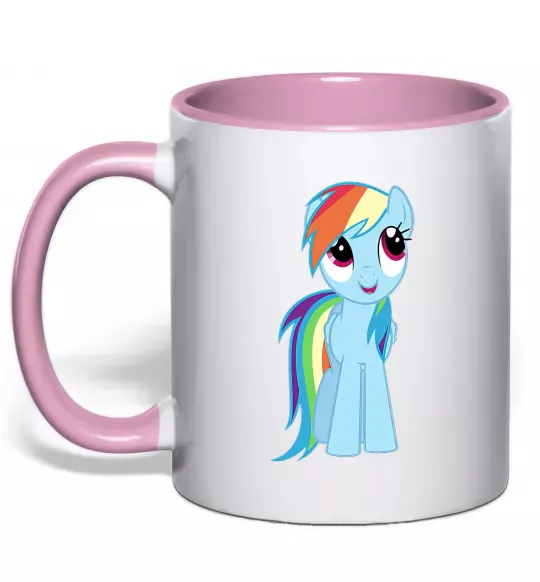 Чашка з кольоровою ручкою Блакитний єдиноріг Ніжно рожевий фото