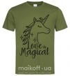 Мужская футболка Unicorn love Оливковый фото