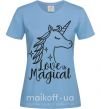 Жіноча футболка Unicorn love Блакитний фото