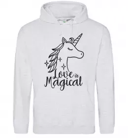 Мужская толстовка (худи) Unicorn love Серый меланж фото