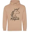 Женская толстовка (худи) Unicorn love Песочный фото