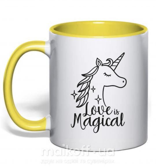 Чашка с цветной ручкой Unicorn love Солнечно желтый фото