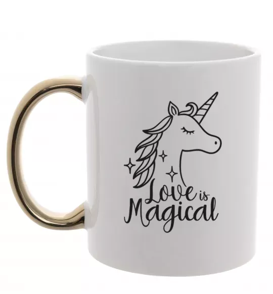 Чашка с цветной ручкой Unicorn love Золото фото