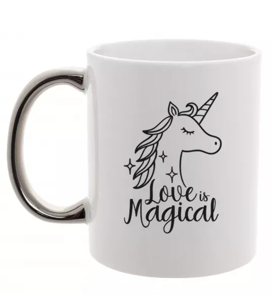 Чашка с цветной ручкой Unicorn love Серебро фото