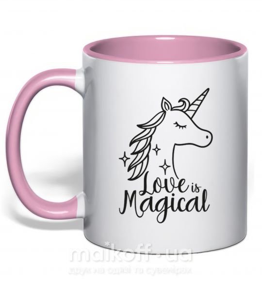 Чашка з кольоровою ручкою Unicorn love Ніжно рожевий фото