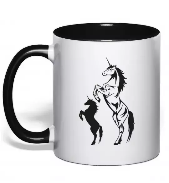 Чашка з кольоровою ручкою Єдиноріг Чорний фото