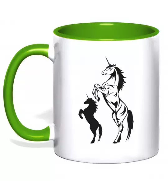Чашка з кольоровою ручкою Єдиноріг Зелений фото