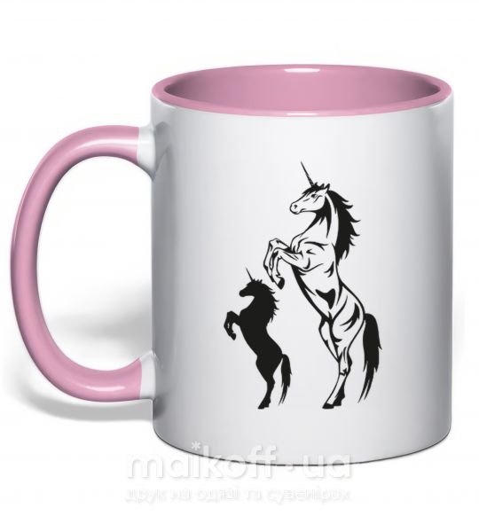 Чашка з кольоровою ручкою Единорог Ніжно рожевий фото