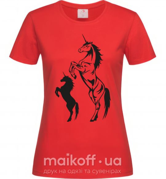 Женская футболка Единорог Красный фото