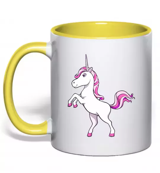 Чашка з кольоровою ручкою Рожевий єдиноріг Сонячно жовтий фото