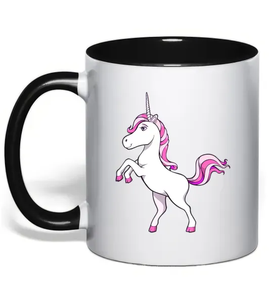 Чашка з кольоровою ручкою Рожевий єдиноріг Чорний фото