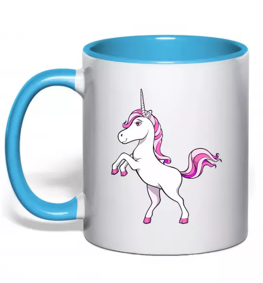 Чашка з кольоровою ручкою Рожевий єдиноріг Блакитний фото