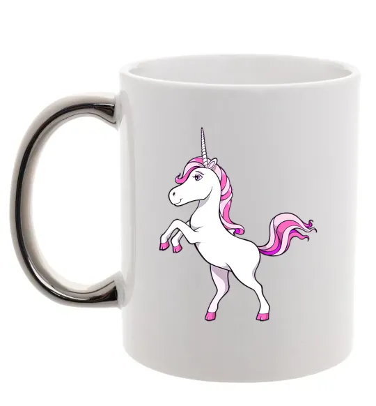 Чашка з кольоровою ручкою Рожевий єдиноріг Срібло фото