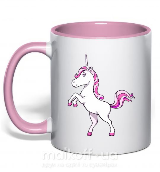Чашка с цветной ручкой Розовый единорог Нежно розовый фото
