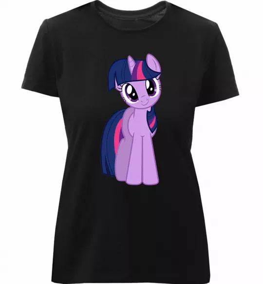 Женская премиум футболка Фіолетовий єдиноріг Черный фото