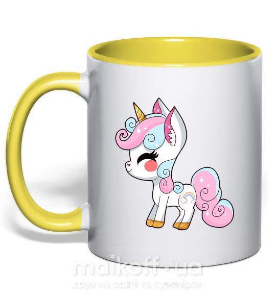 Чашка с цветной ручкой Cute unicorn Солнечно желтый фото
