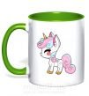 Чашка с цветной ручкой Cute unicorn Зеленый фото