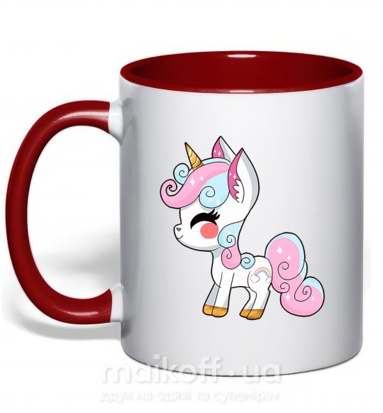 Чашка с цветной ручкой Cute unicorn Красный фото