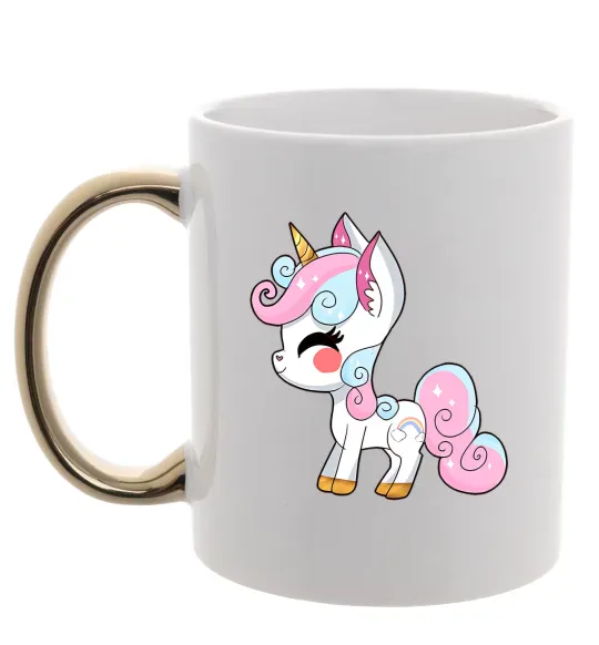 Чашка с цветной ручкой Cute unicorn Золото фото