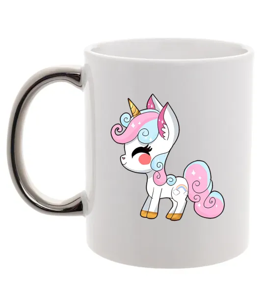 Чашка с цветной ручкой Cute unicorn Серебро фото