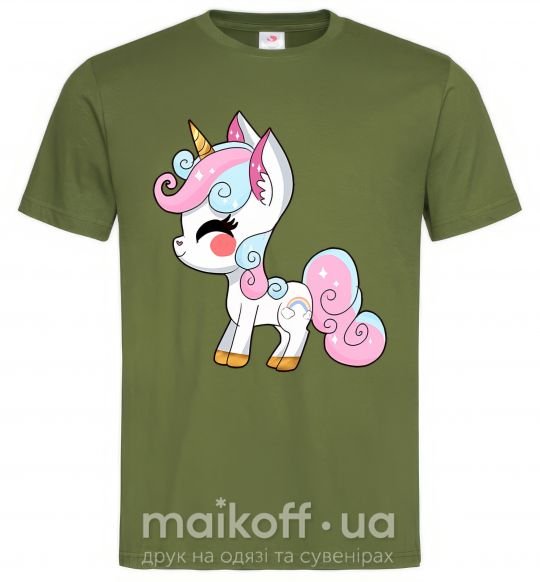 Мужская футболка Cute unicorn Оливковый фото