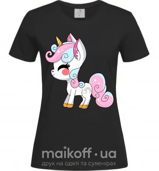 Женская футболка Cute unicorn Черный фото