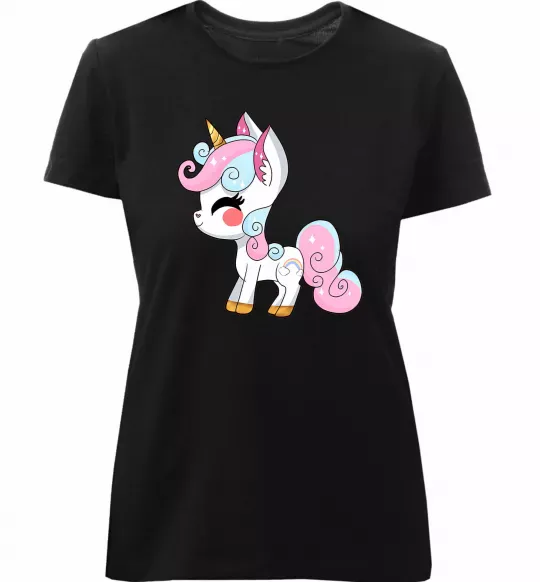 Женская премиум футболка Cute unicorn Черный фото