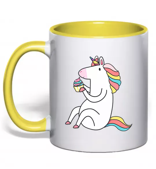 Чашка з кольоровою ручкою Cupcake unicorn Сонячно жовтий фото