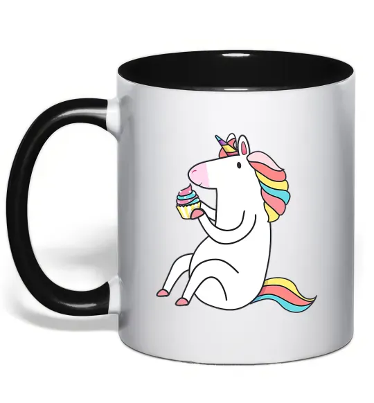 Чашка з кольоровою ручкою Cupcake unicorn Чорний фото