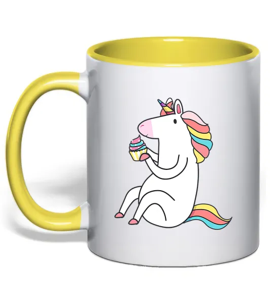 Чашка з кольоровою ручкою Cupcake unicorn Лимонний фото