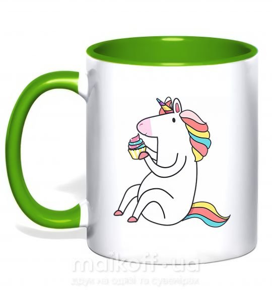 Чашка з кольоровою ручкою Cupcake unicorn Зелений фото