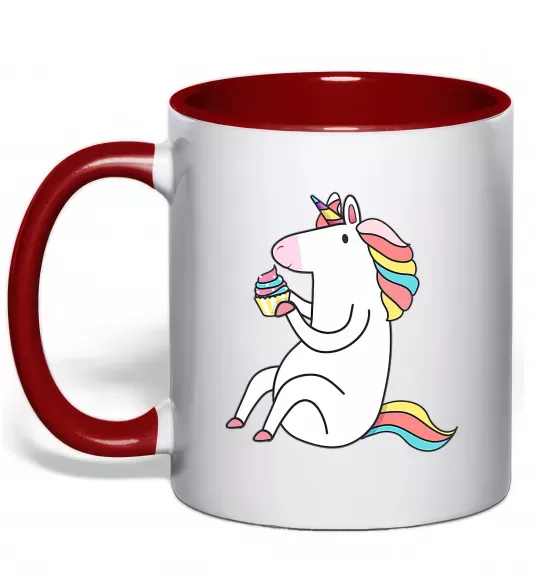 Чашка з кольоровою ручкою Cupcake unicorn Червоний фото